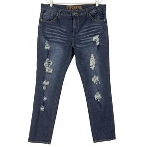 VIP JEANS Women's Distressed Stretch Blue Jeans Size 16 High Rise Straight Leg